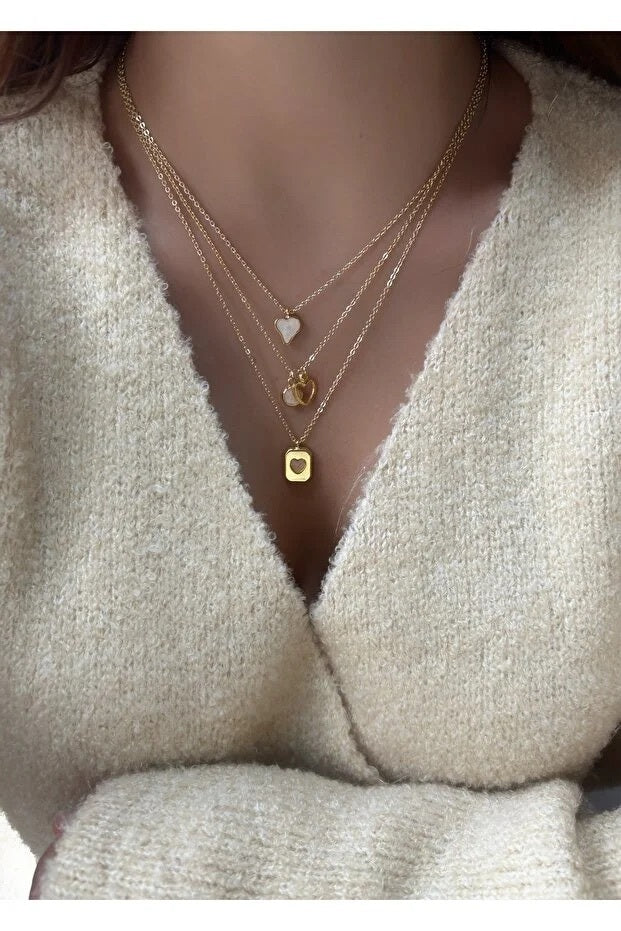 3 Piece Heart Charm Necklace Set For Women Elegant Layered Jewelry