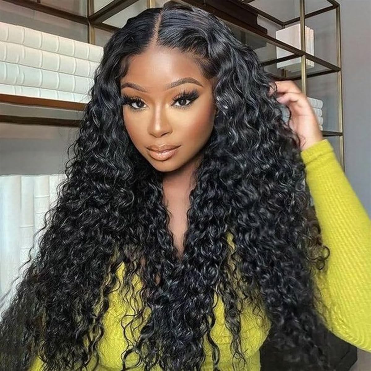 13x5 Lace Front,Water Wave,Middle Part,Natural Color,Human Hair Wig